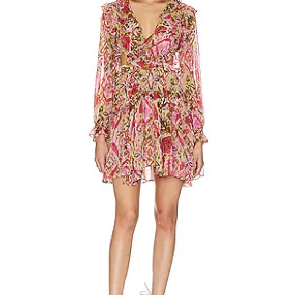 Misa Los Angeles Dresses & Skirts - Misa Los Angeles Pink Multi Print Long-Sleeve Mini Dress